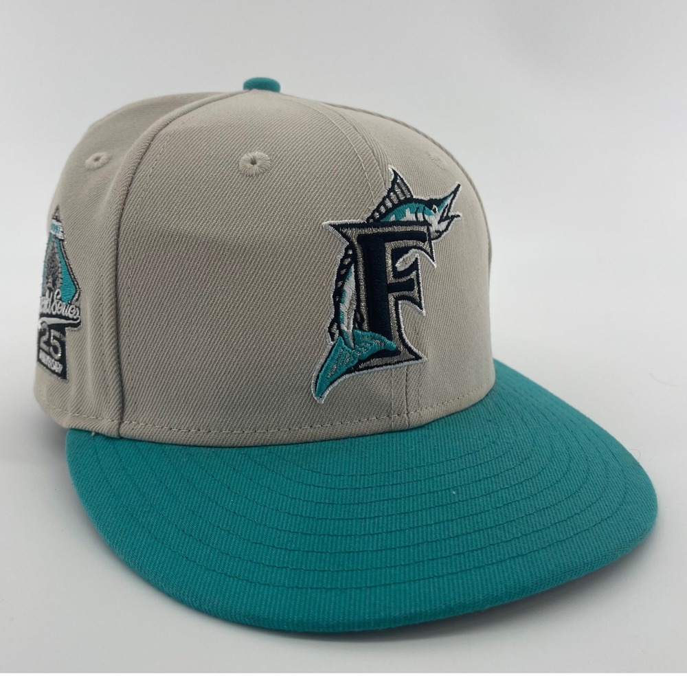 New Era Florida Marlins Hat Mens 7 Gray Teal 25th Anniversary World Series MLB